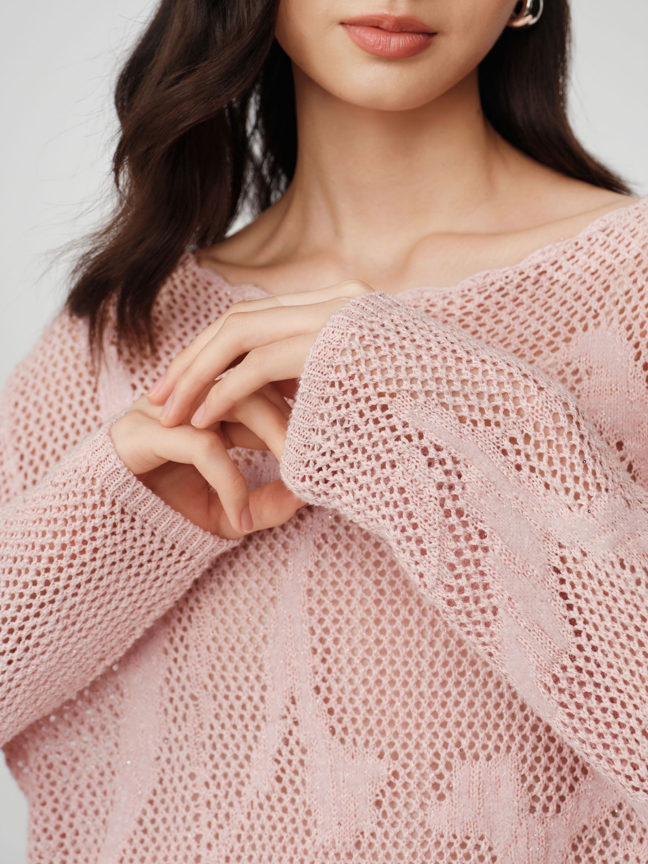 EP YAYING Drop-Shoulder Open-Knit Top