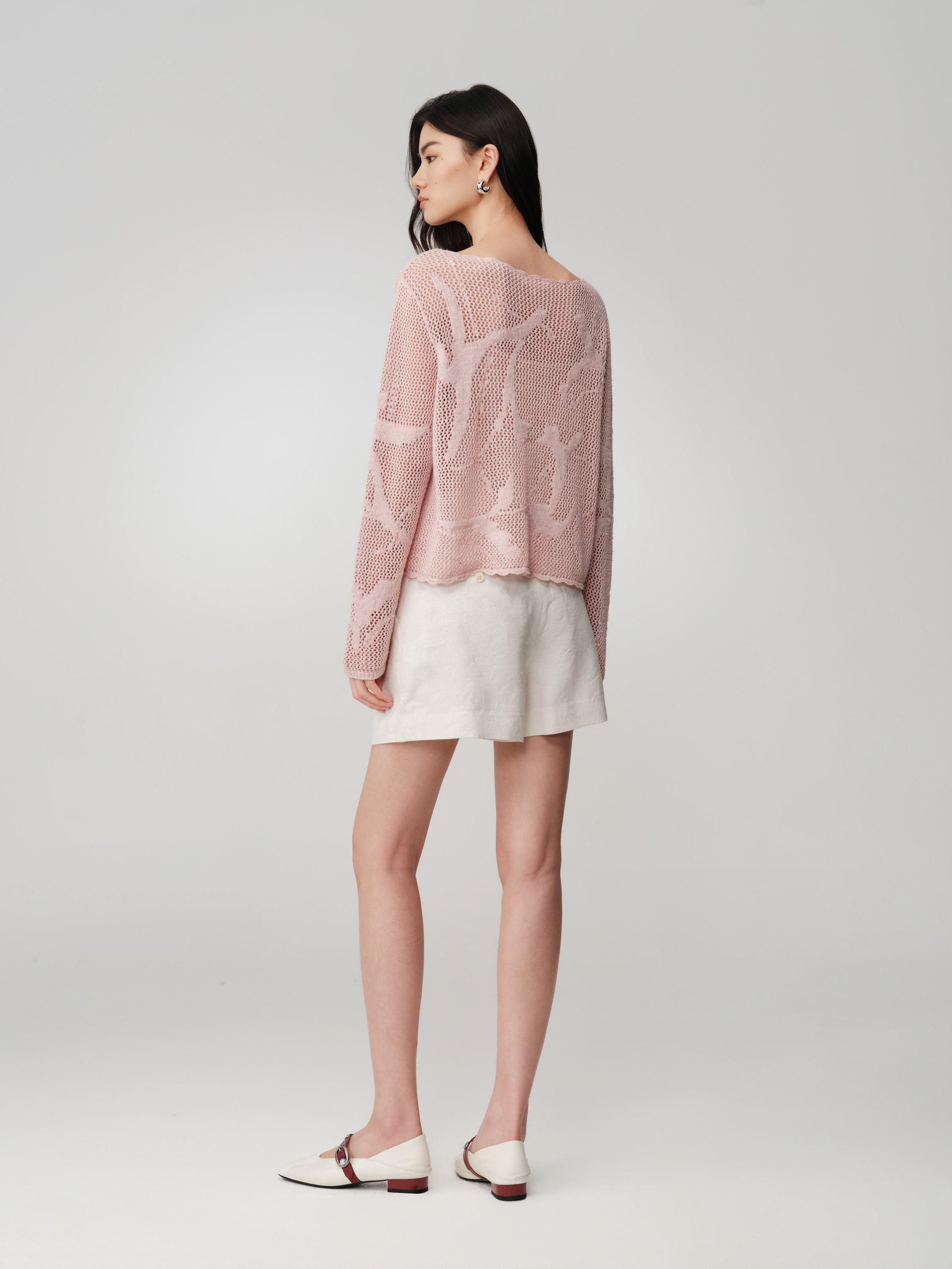EP YAYING Drop-Shoulder Open-Knit Top