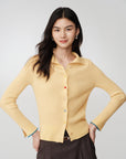 EP YAYING Colorful Button Ribbed Stand-Collar Cardigan