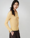 EP YAYING Colorful Button Ribbed Stand-Collar Cardigan