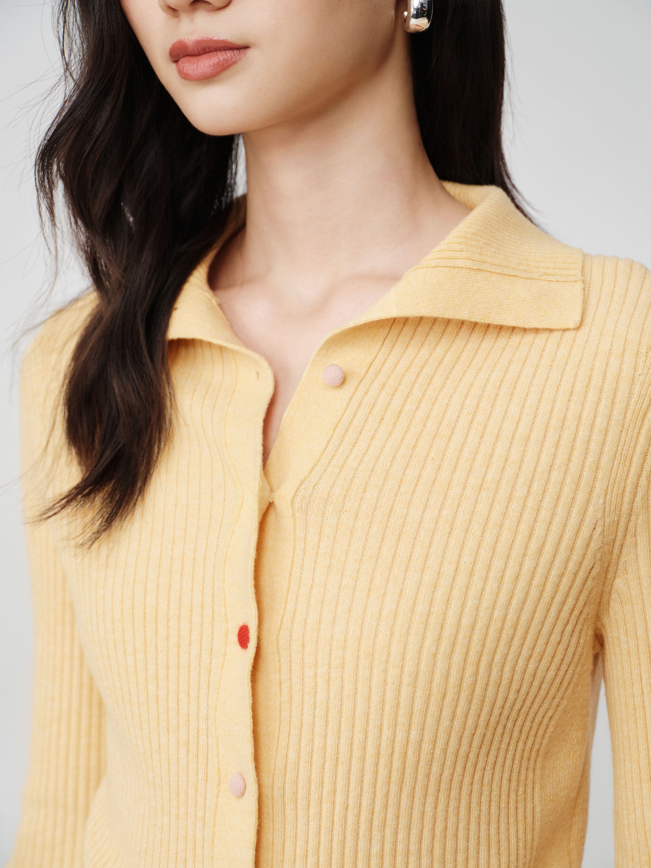 EP YAYING Colorful Button Ribbed Stand-Collar Cardigan