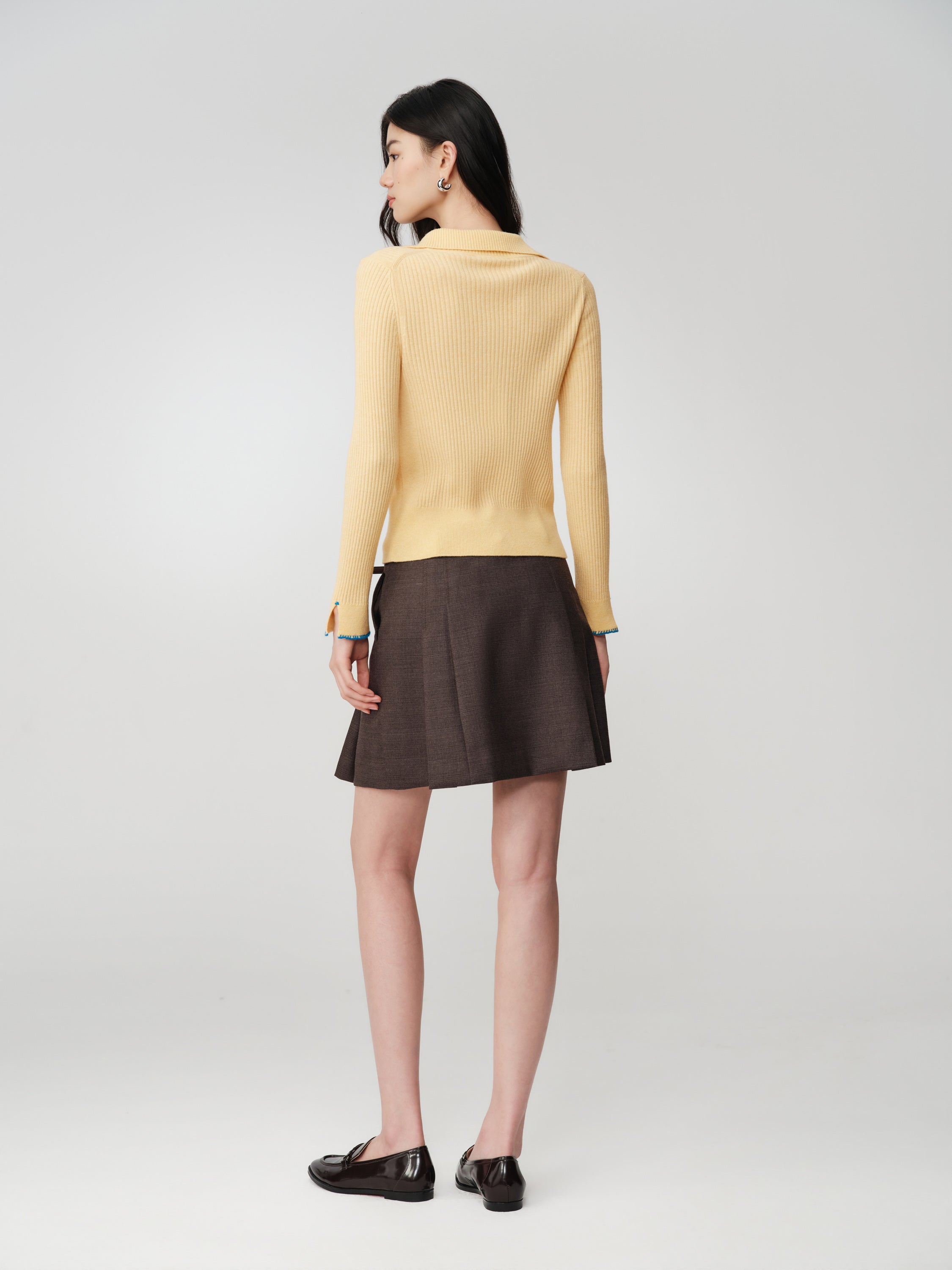 EP YAYING Colorful Button Ribbed Stand-Collar Cardigan