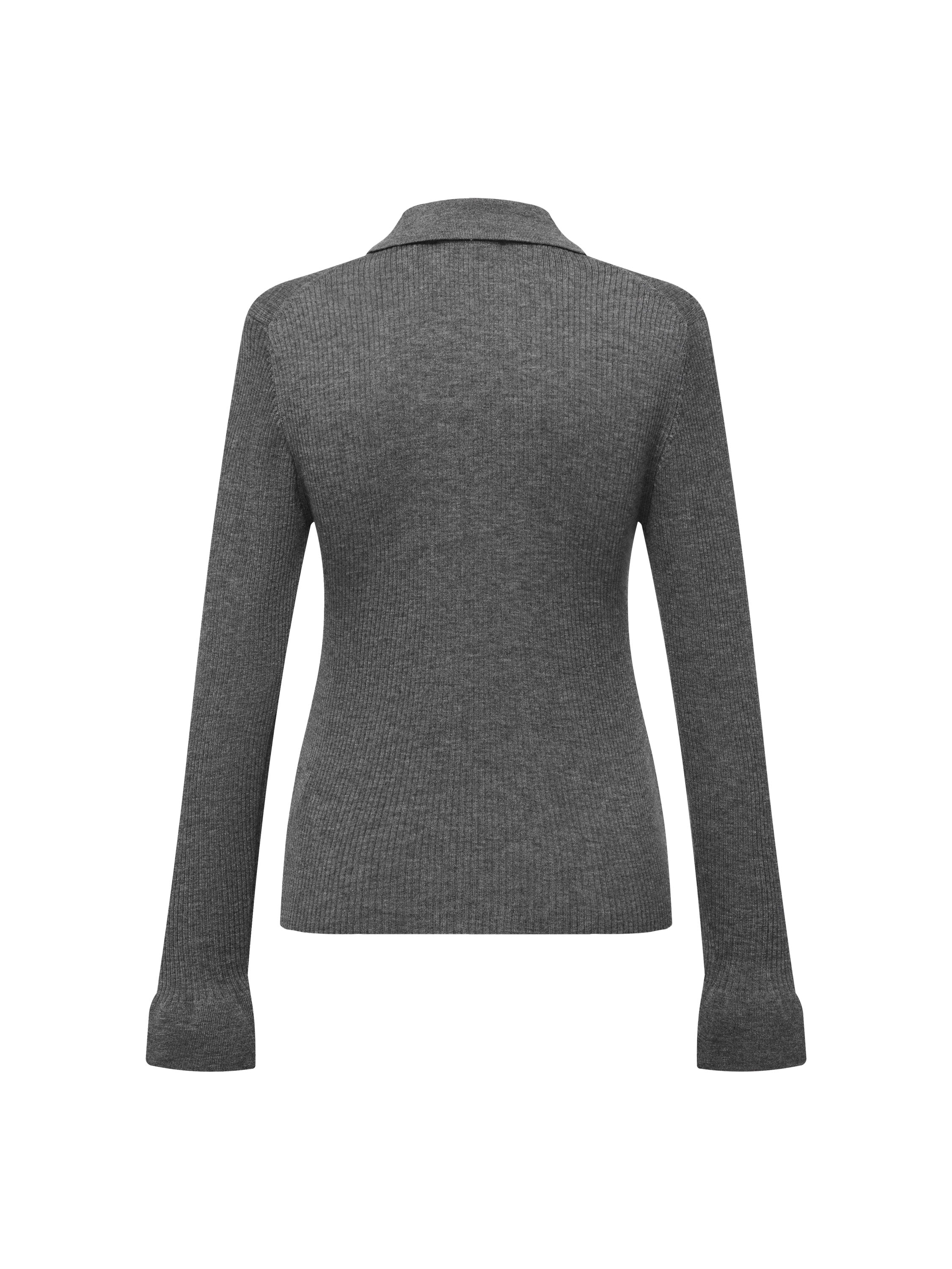 EP YAYING Polo Collar Waist-Fitted Cardigan