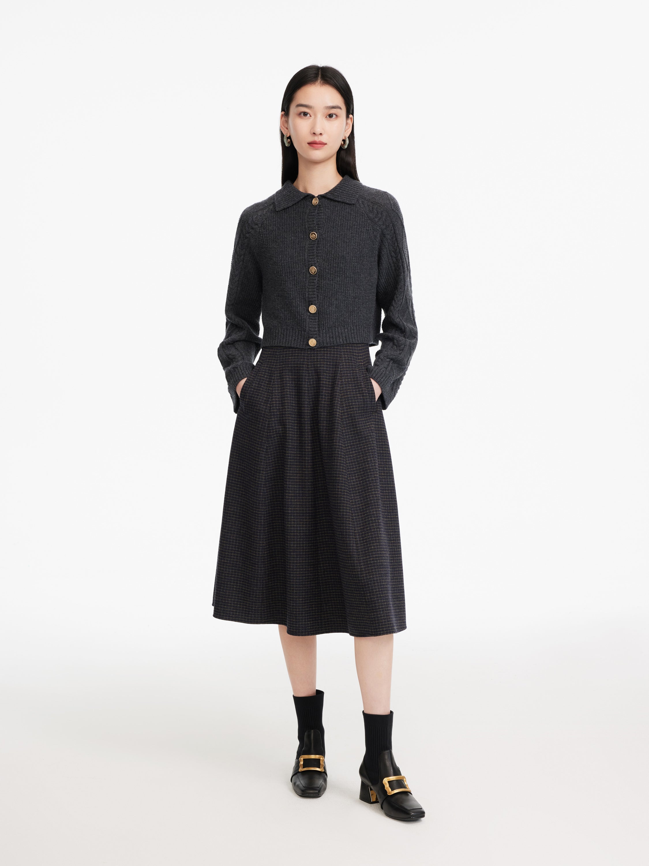 EP YAYING Wool Plaid Skirt