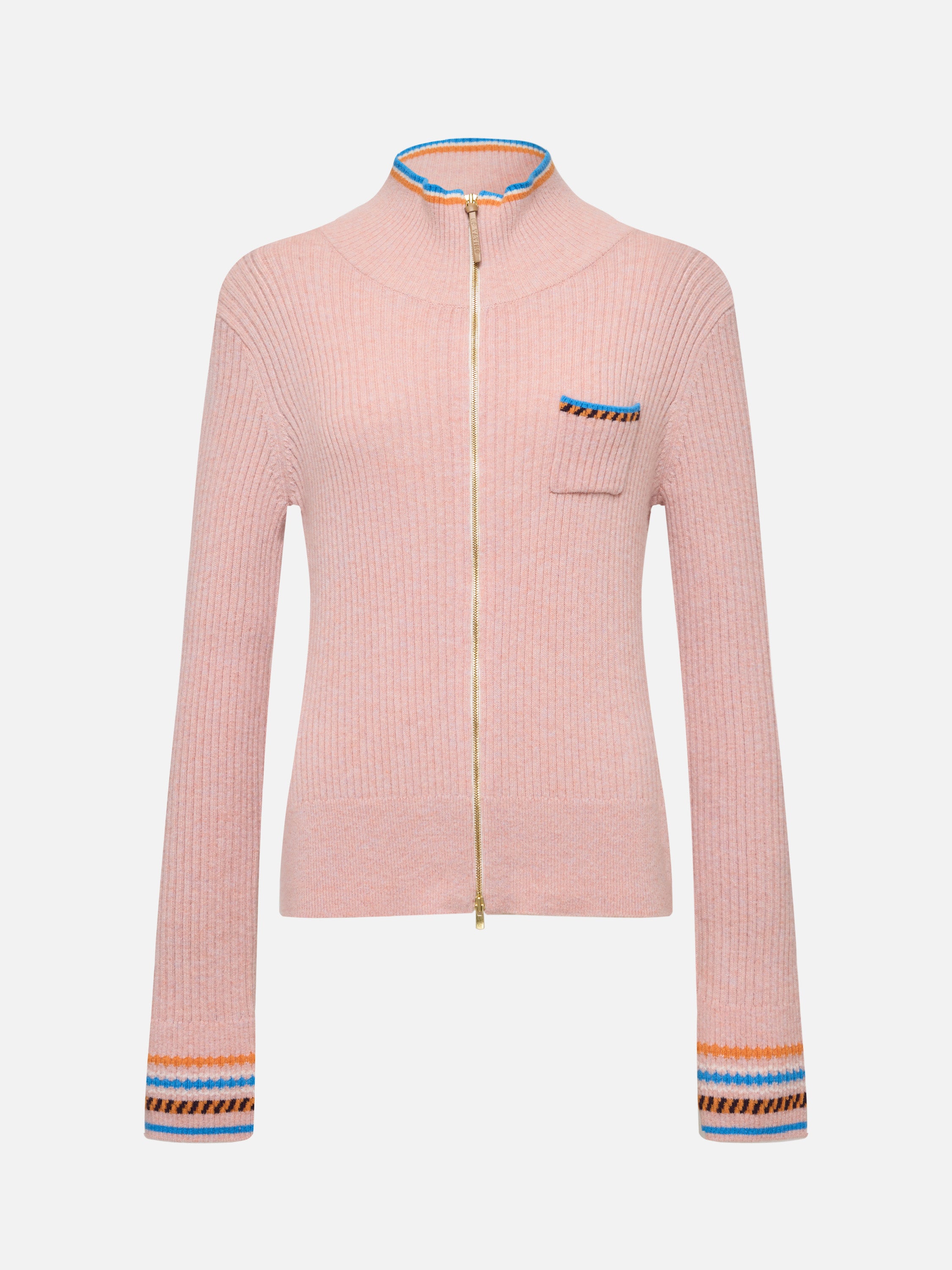 EP YAYING Light Color Cashmere Colorblock Trim Zip Pullover