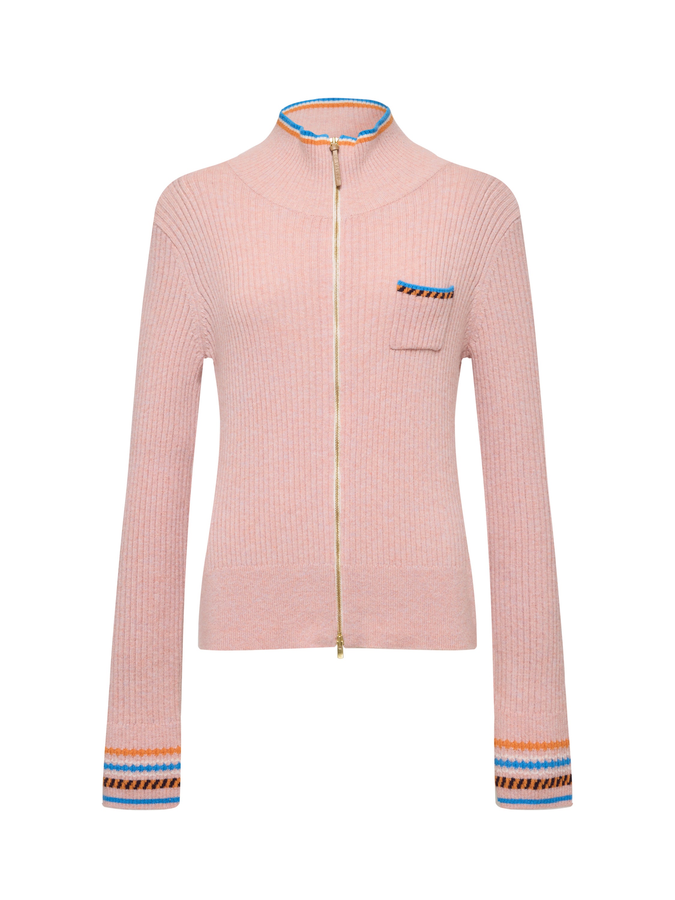EP YAYING Light Color Cashmere Colorblock Trim Zip Pullover