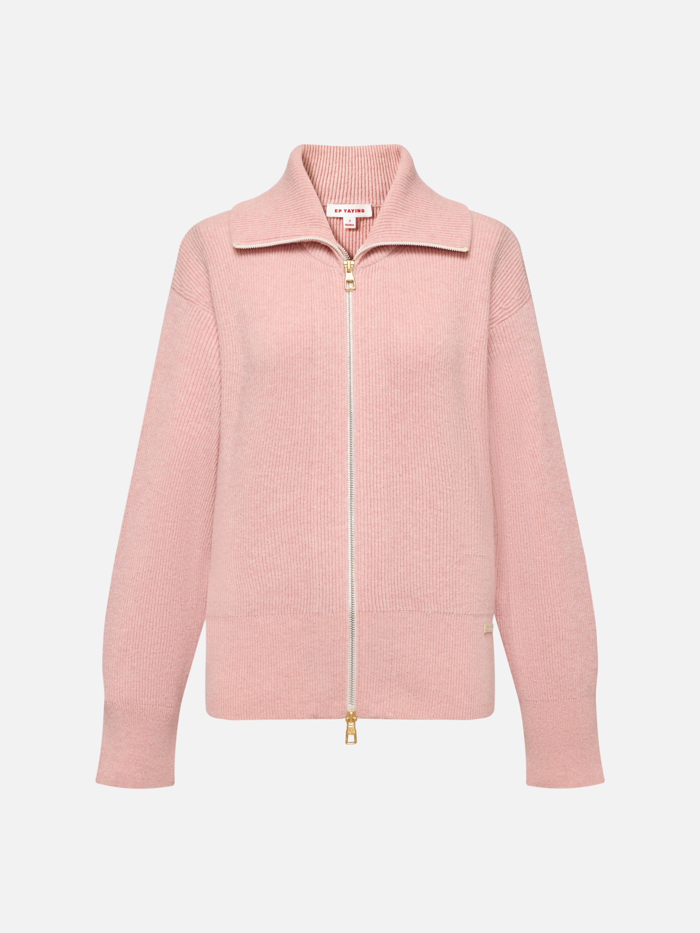 EP YAYING Full-Zip Lapel Ribbed Knit Cardigan