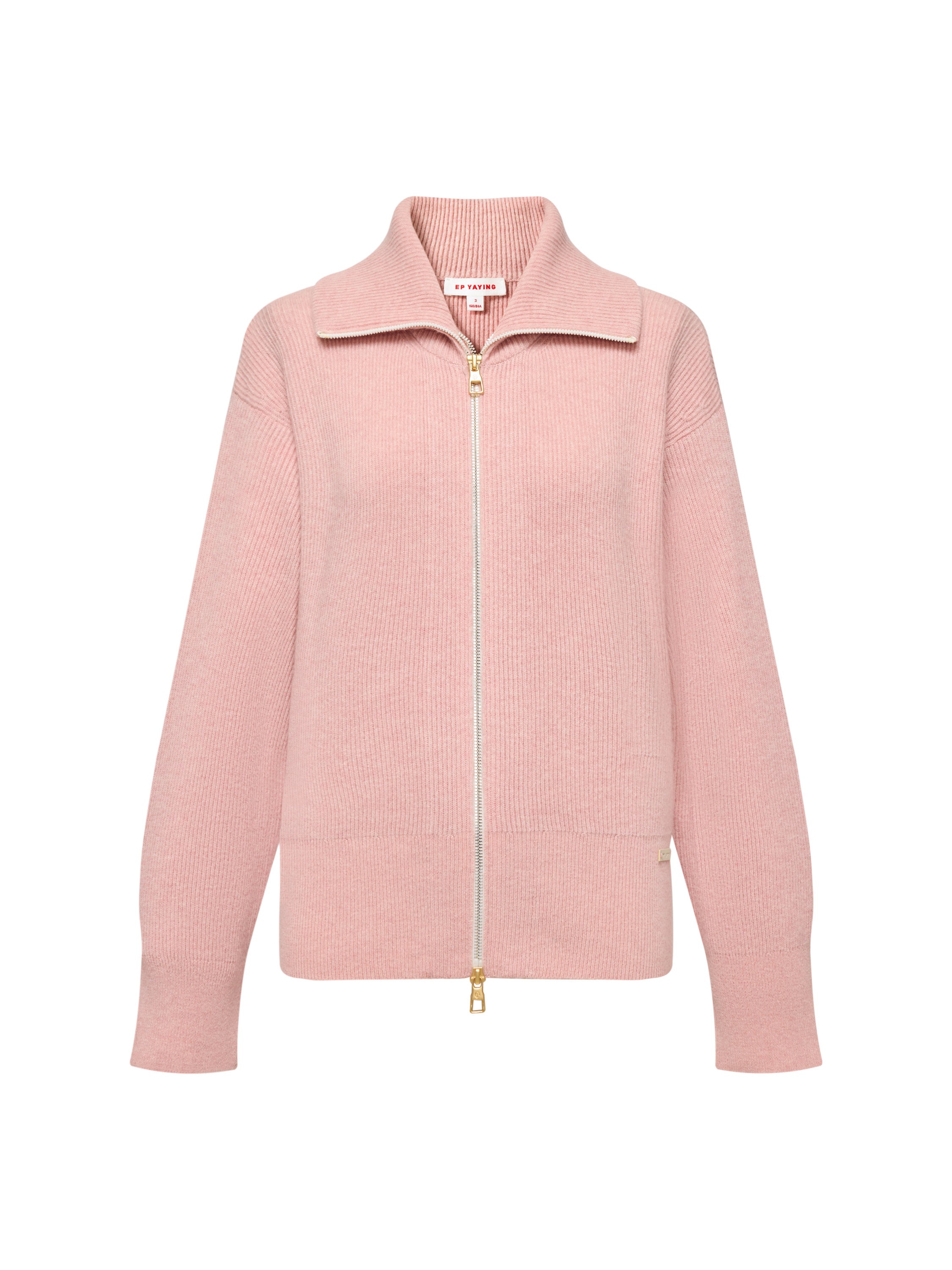 EP YAYING Full-Zip Lapel Ribbed Knit Cardigan