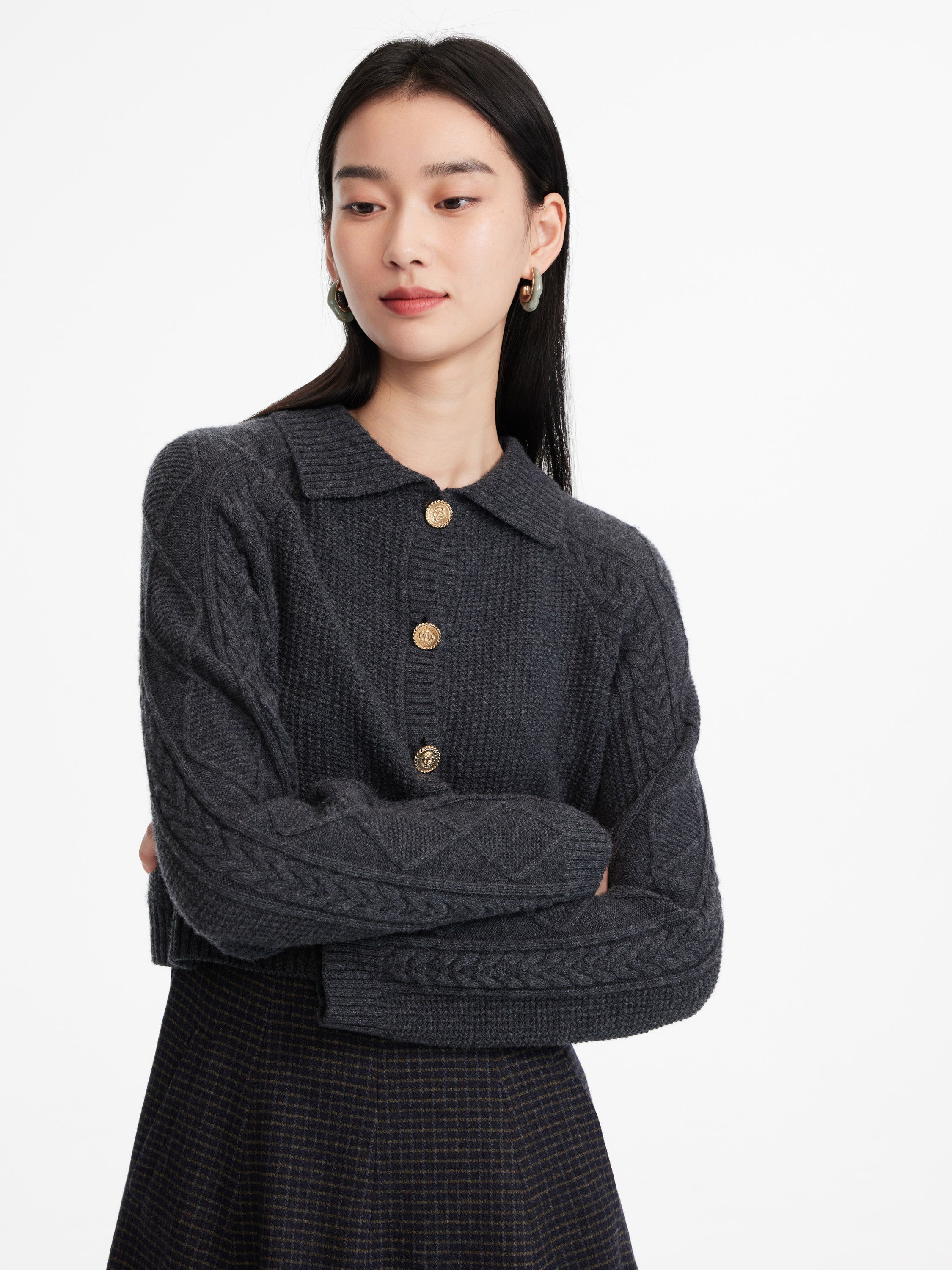 EP YAYING Wool Plaid Skirt