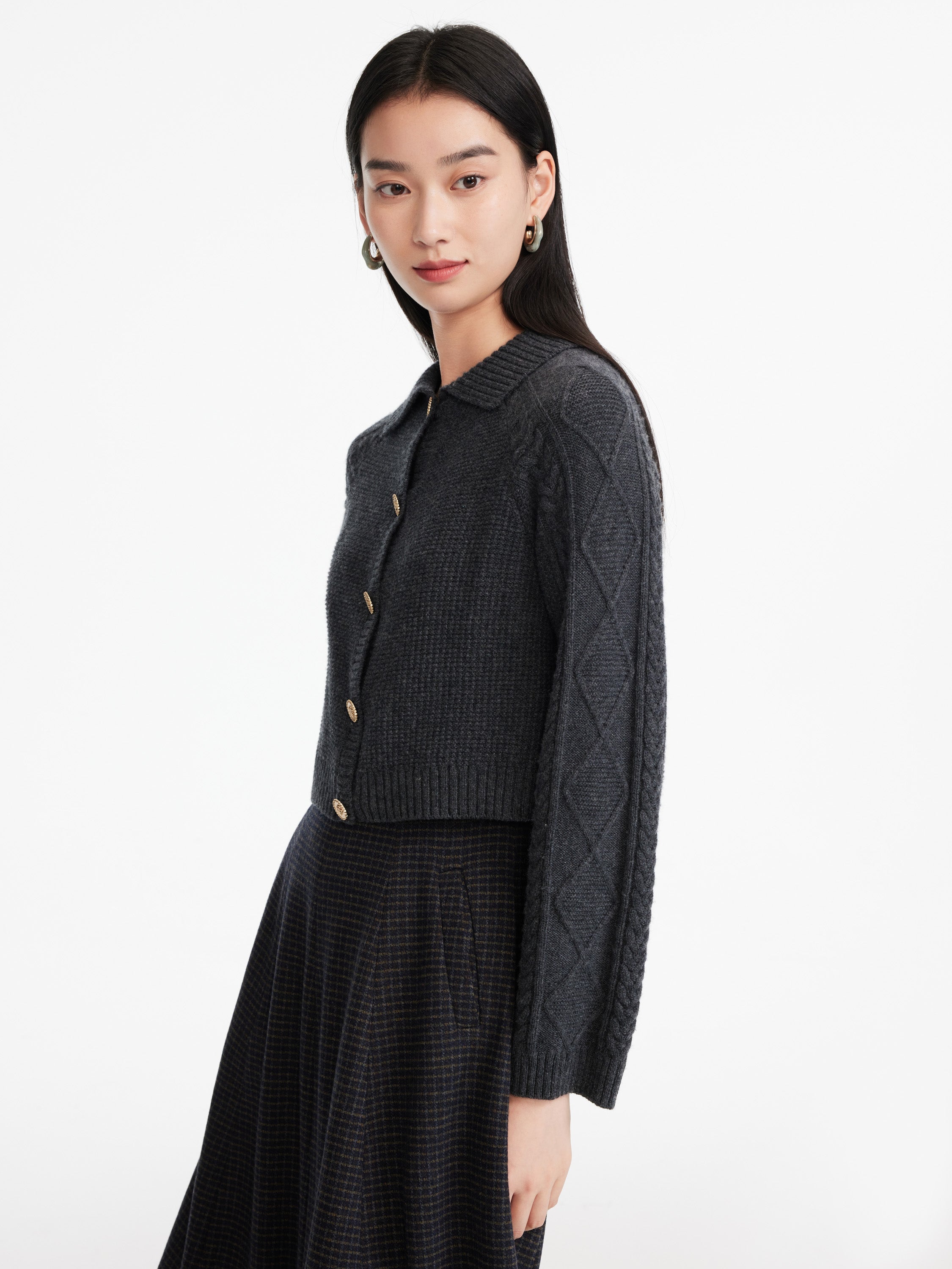 EP YAYING Wool Plaid Skirt