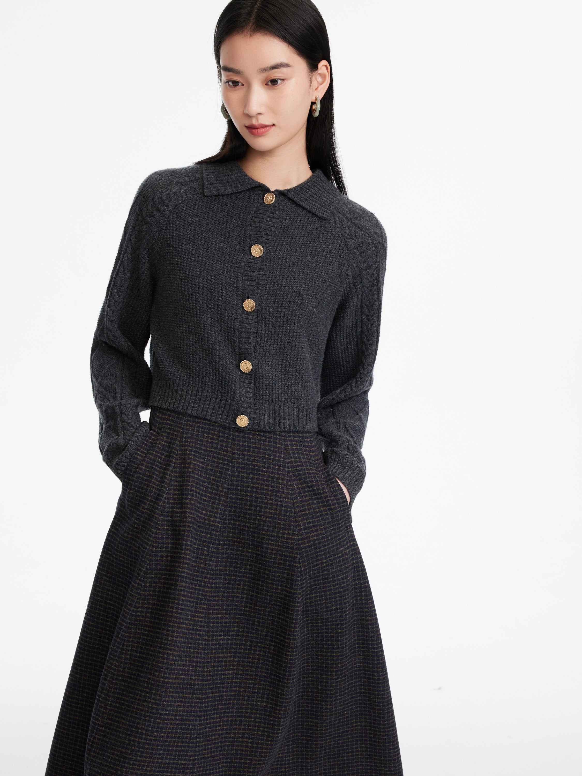 EP YAYING Wool Plaid Skirt