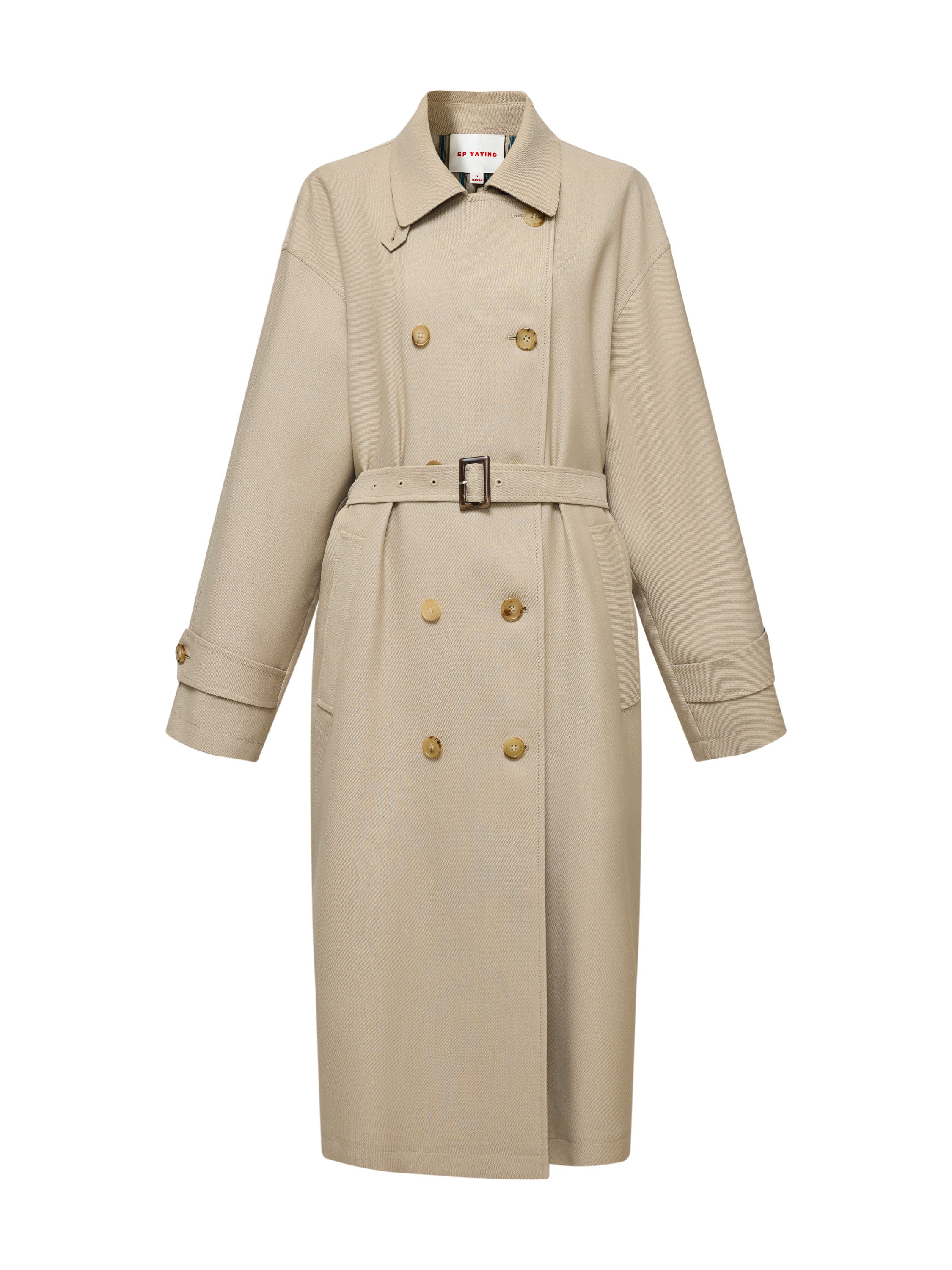 EP YAYING Long Khaki Twill Trench Coat EGLAW7402A