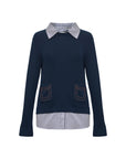 EP YAYING Striped Shirt-Splice Faux Layered Knit Top