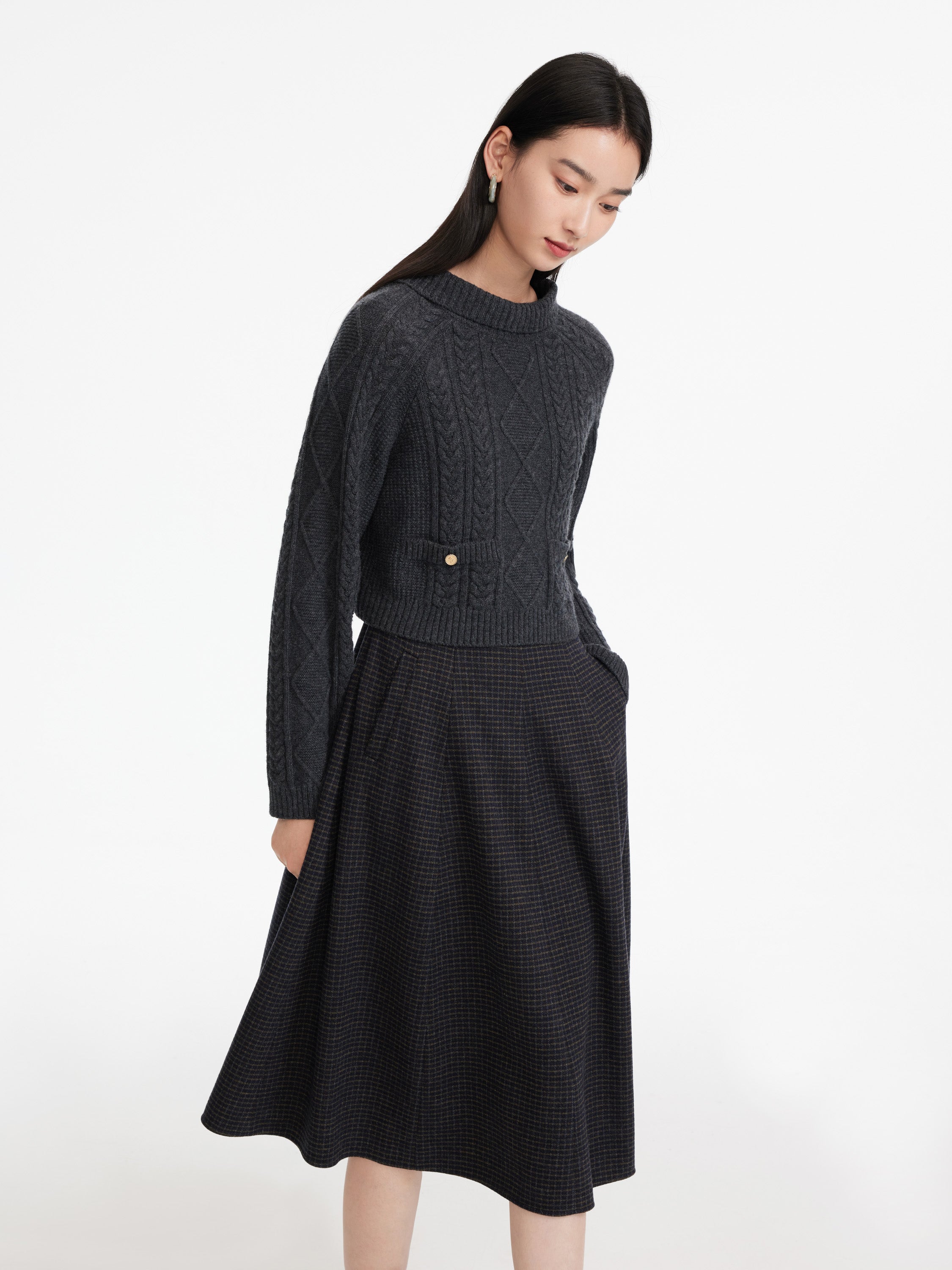 EP YAYING Wool Plaid Skirt