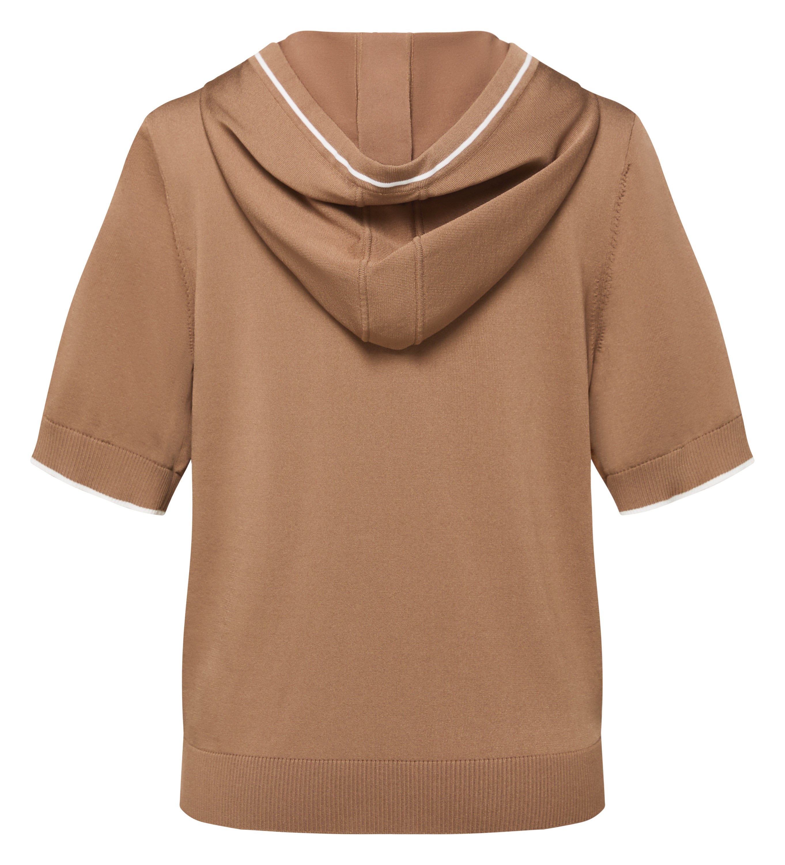 YAYING Embossed Relaxed Hooded Drawstring Short Sleeve Knit Top