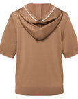 YAYING Embossed Relaxed Hooded Drawstring Short Sleeve Knit Top