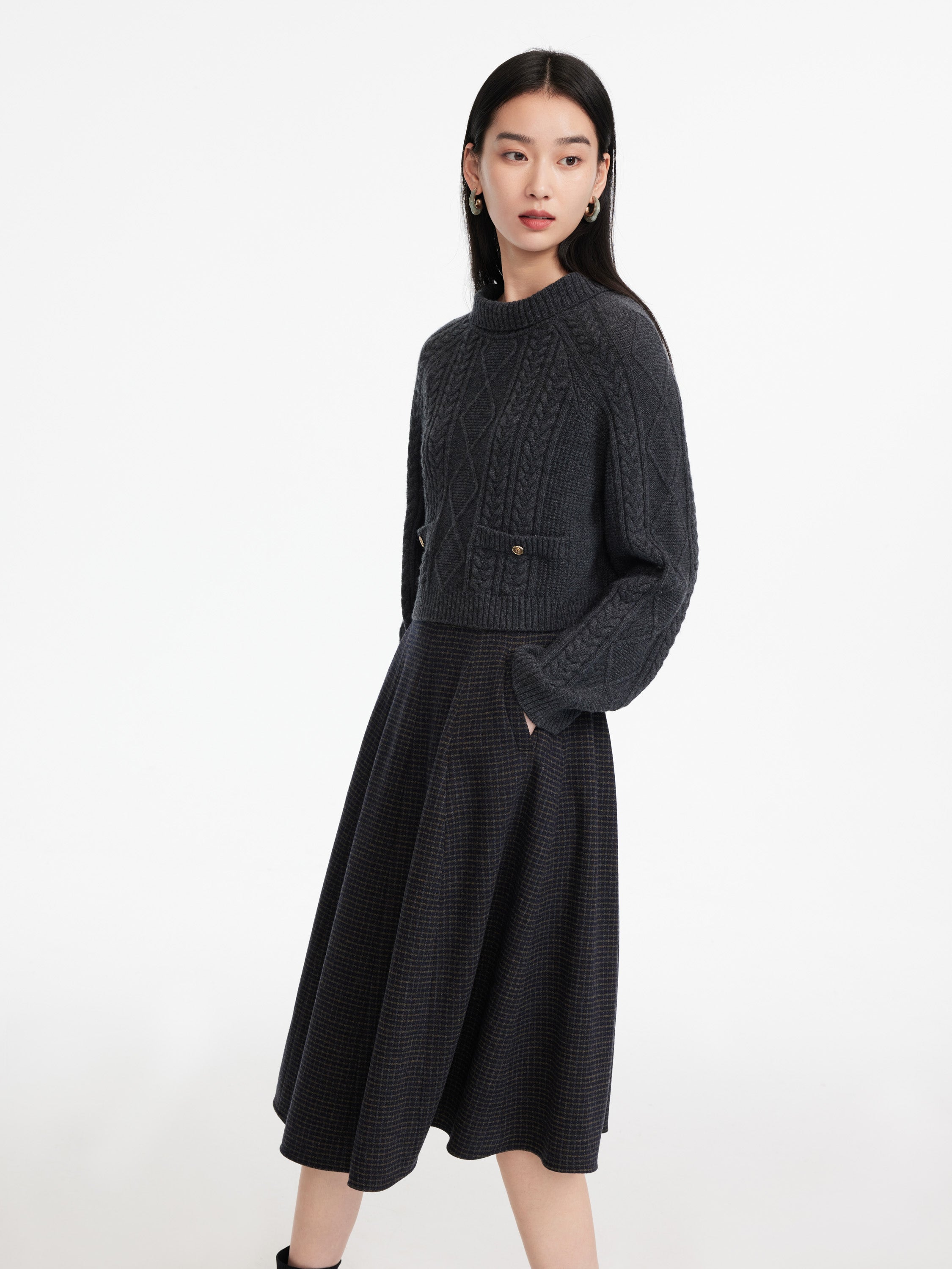 EP YAYING Wool Plaid Skirt