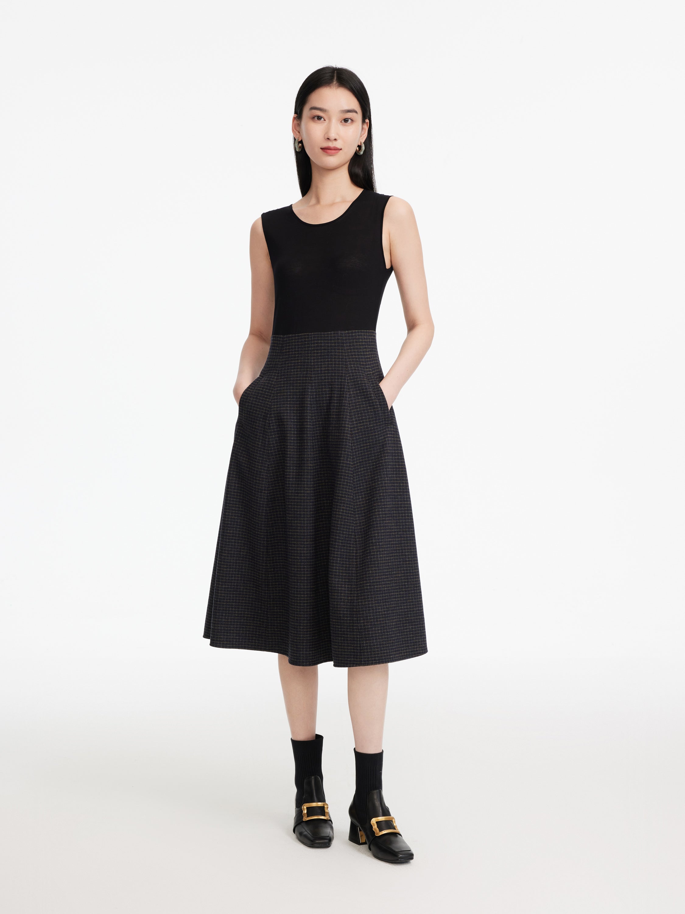 EP YAYING Wool Plaid Skirt