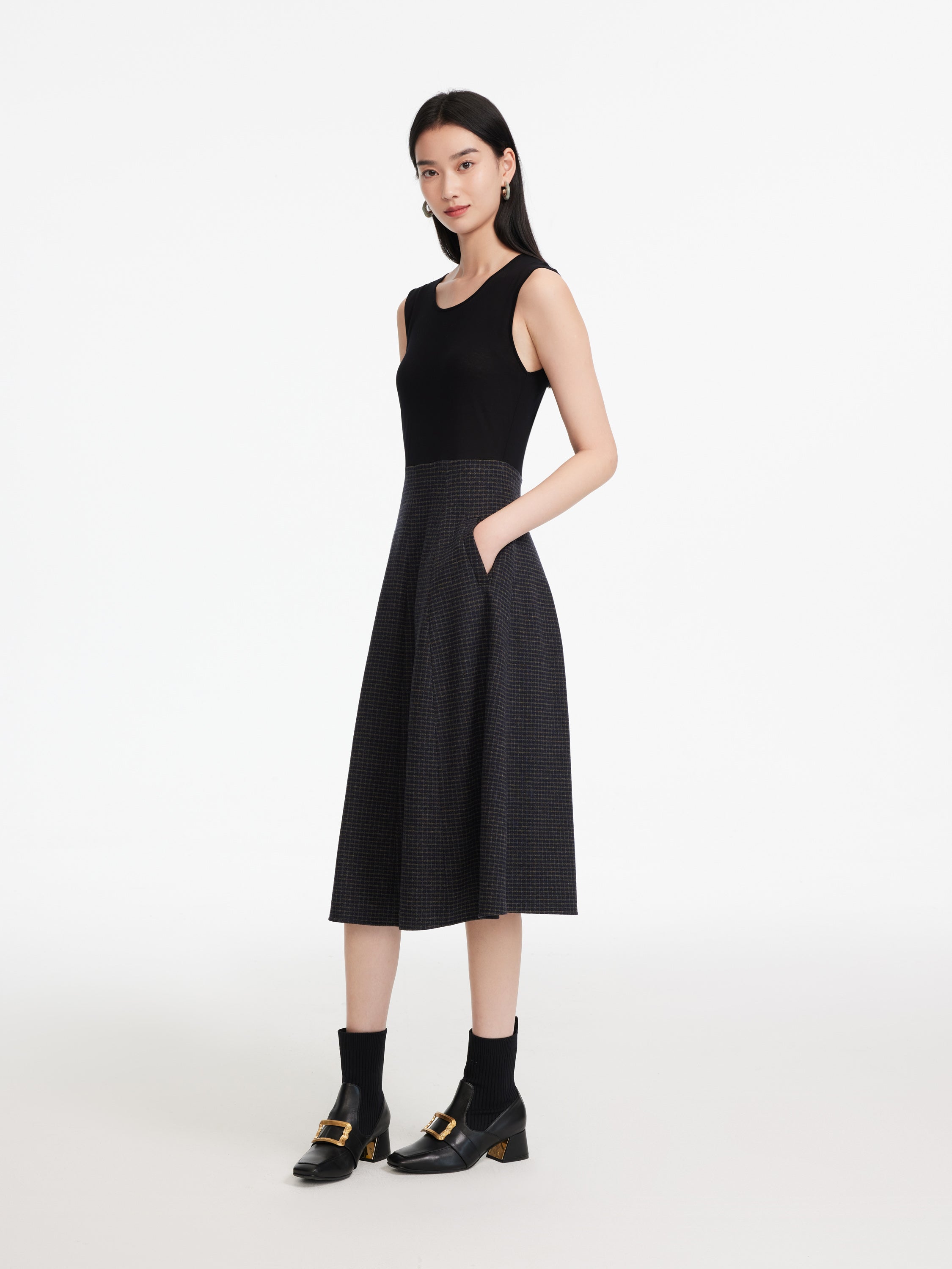 EP YAYING Wool Plaid Skirt