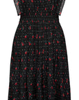 YAYING Stand Collar Leaf Trim Waist-Cinched Tea Dress