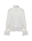 EP YAYING Lace-Splice Gathered High-Neck Blouse