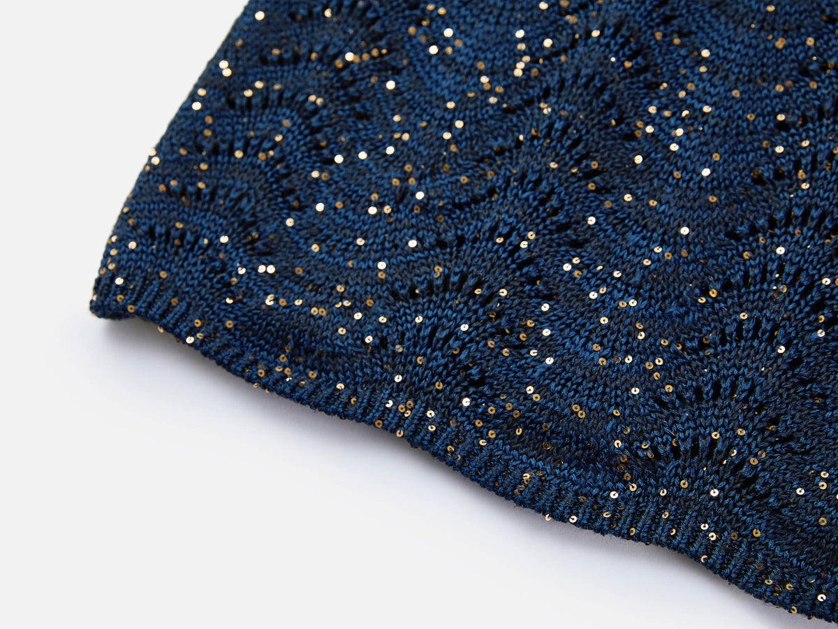 EP YAYING Sequin Embroidery Designer Cropped Knit Top