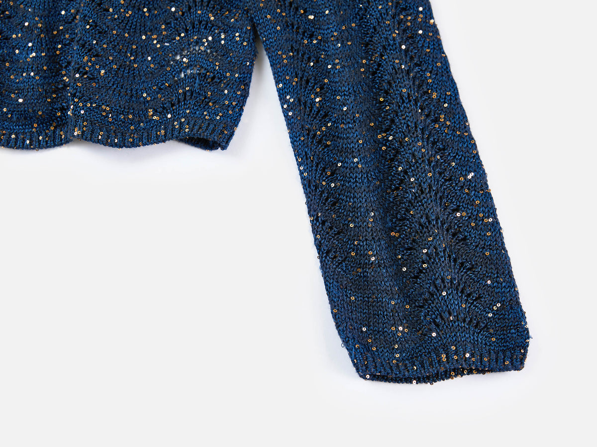 EP YAYING Sequin Embroidery Designer Cropped Knit Top
