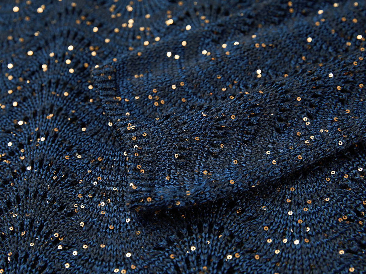 EP YAYING Sequin Embroidery Designer Cropped Knit Top