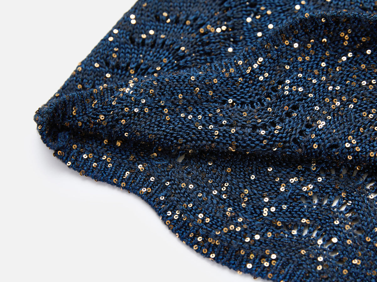 EP YAYING Sequin Embroidery Designer Cropped Knit Top