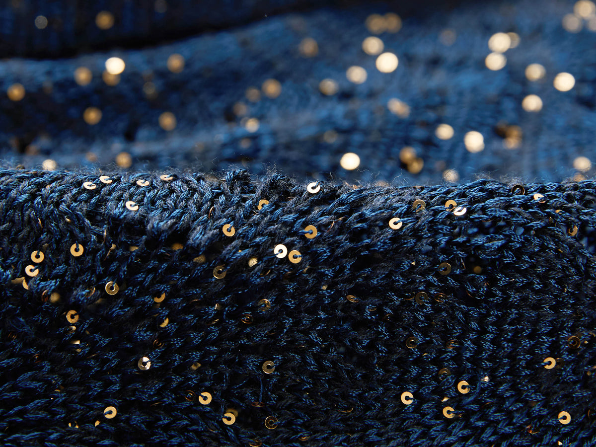 EP YAYING Sequin Embroidery Designer Cropped Knit Top