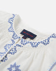 Silk-Cotton Blend Embroidered Three-Quarter Lantern Sleeve Round-Neck Shirt