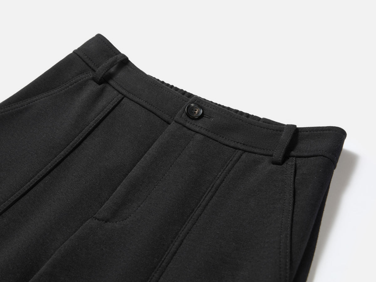 EP YAYING High-Waist Slim Wool-Cotton Brushed Black Pants