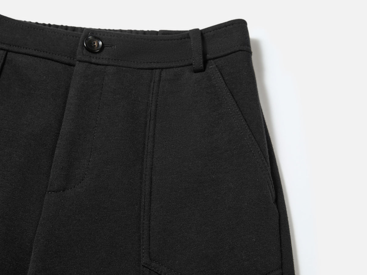 EP YAYING High-Waist Slim Wool-Cotton Brushed Black Pants