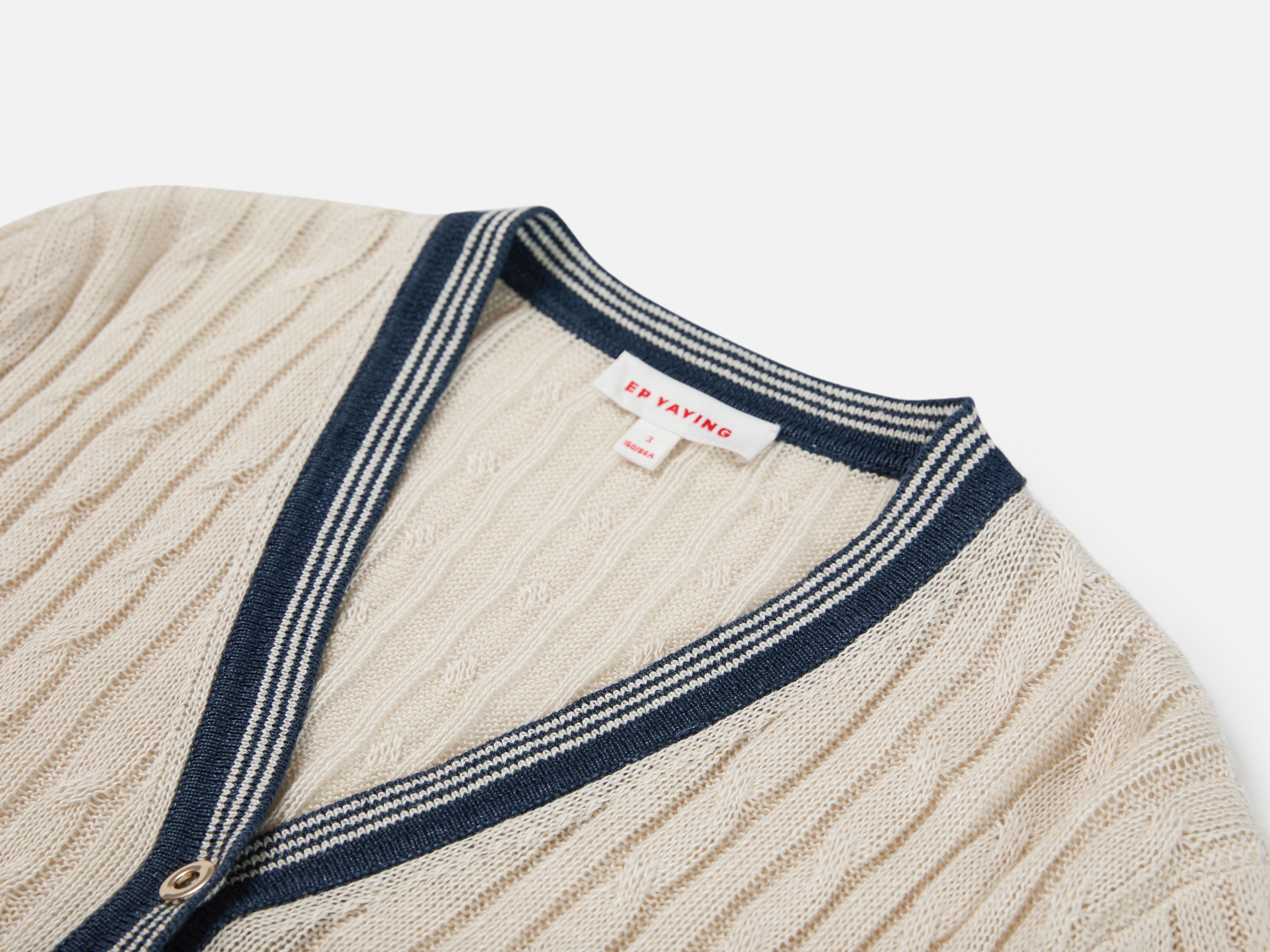 EP YAYING Elegant Linen Contrast V-Neck Cardigan