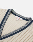 EP YAYING Elegant Linen Contrast V-Neck Cardigan