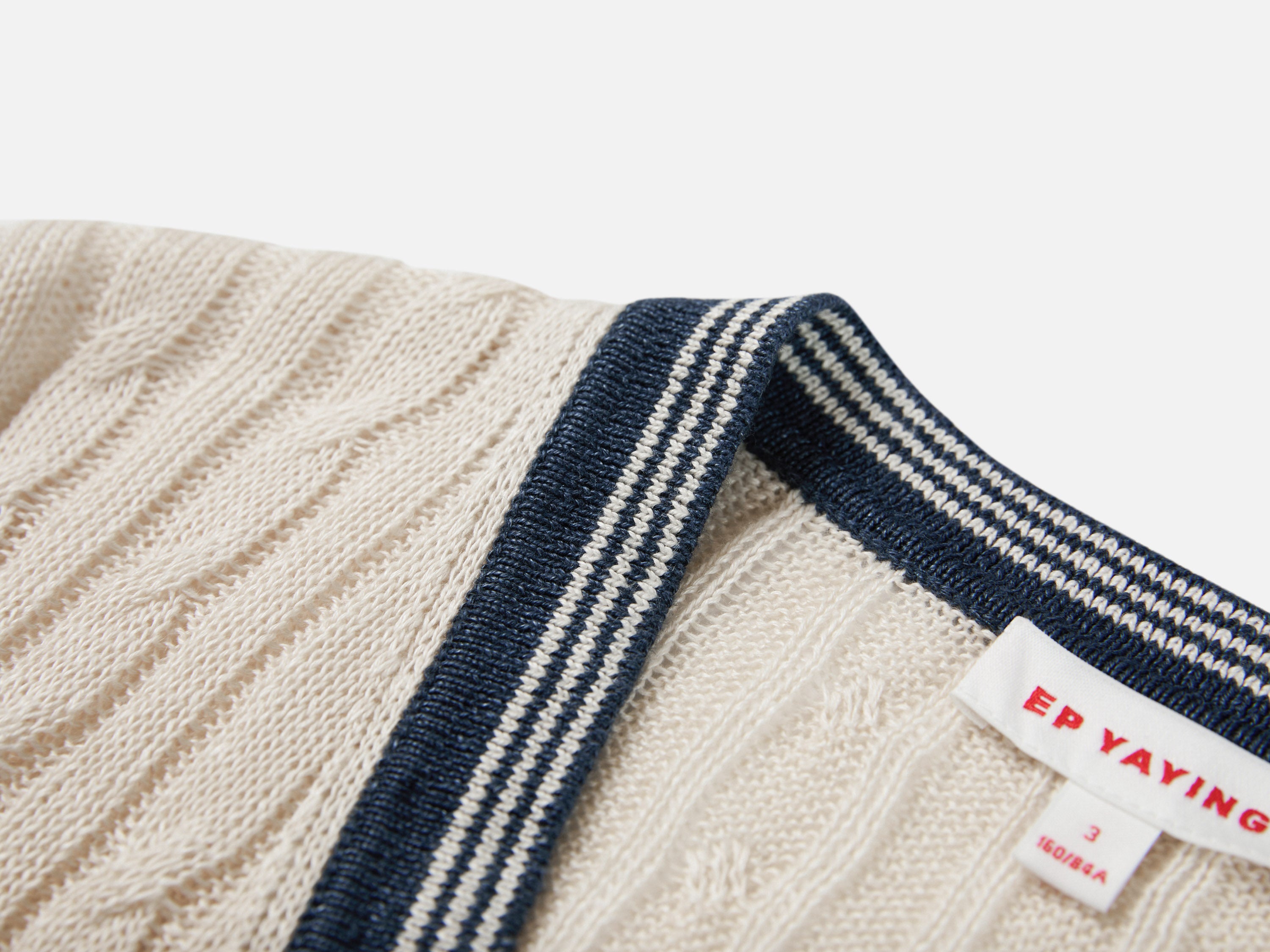 EP YAYING Elegant Linen Contrast V-Neck Cardigan
