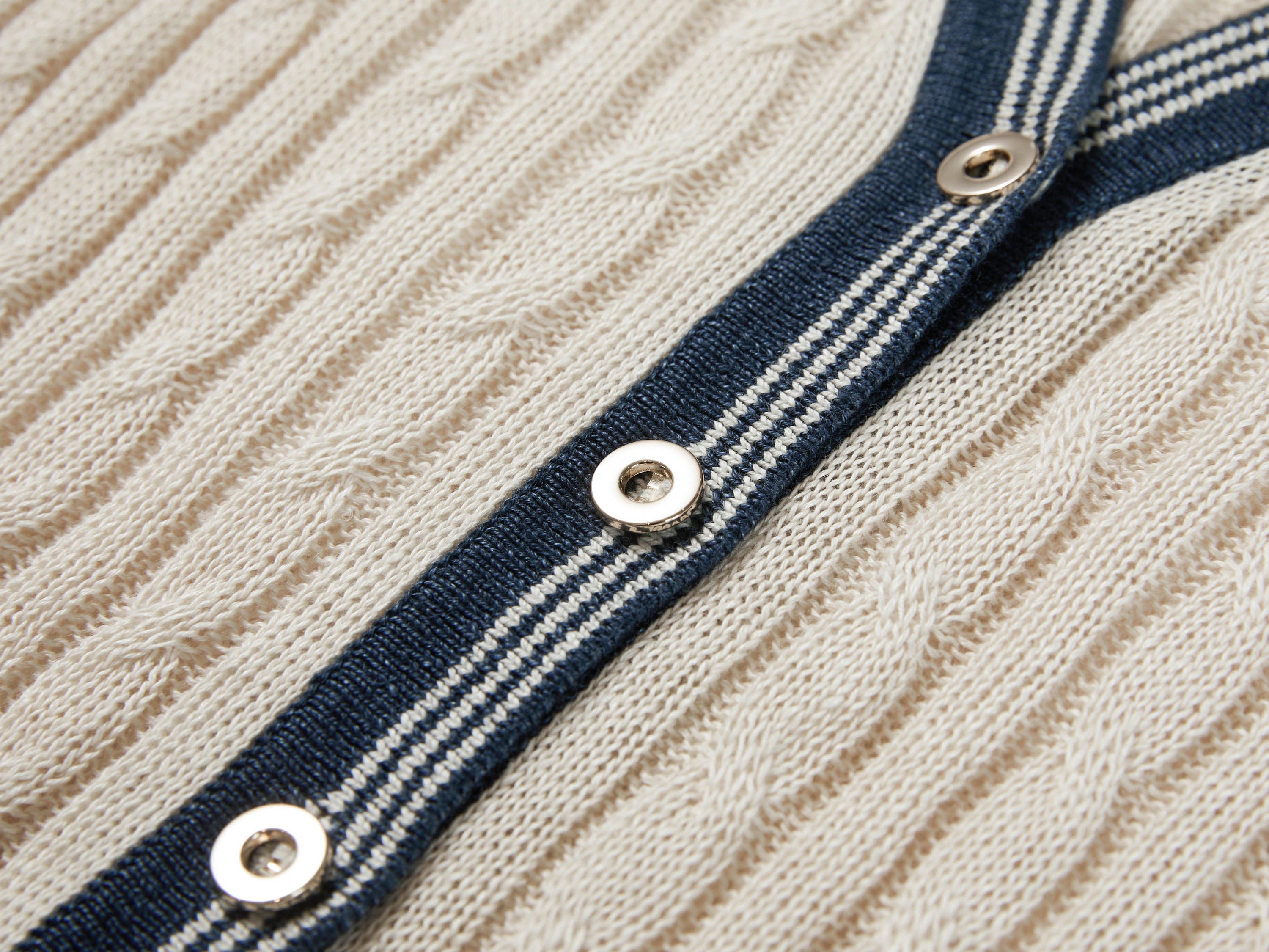 EP YAYING Elegant Linen Contrast V-Neck Cardigan