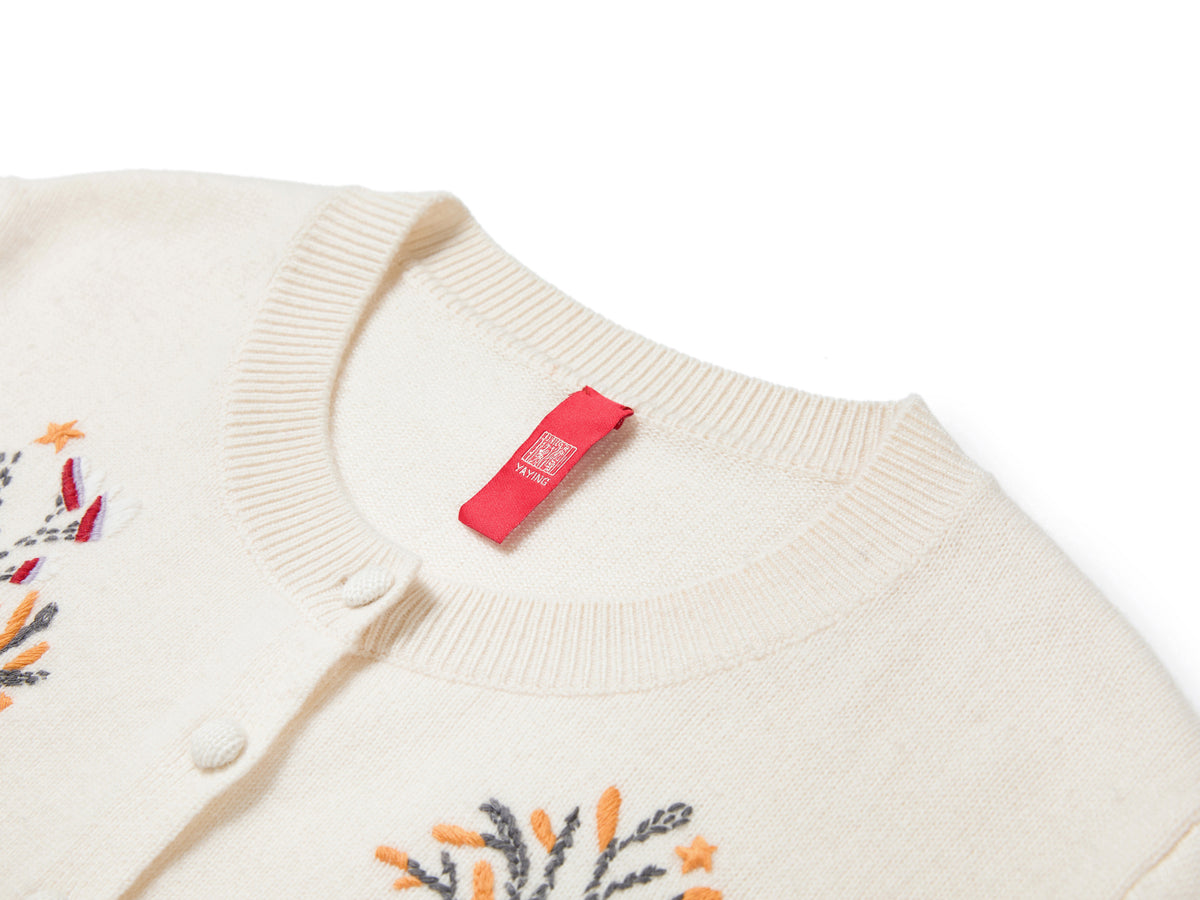 YAYING Embroidered Wool-Cashmere Round-Neck Knit Cardigan