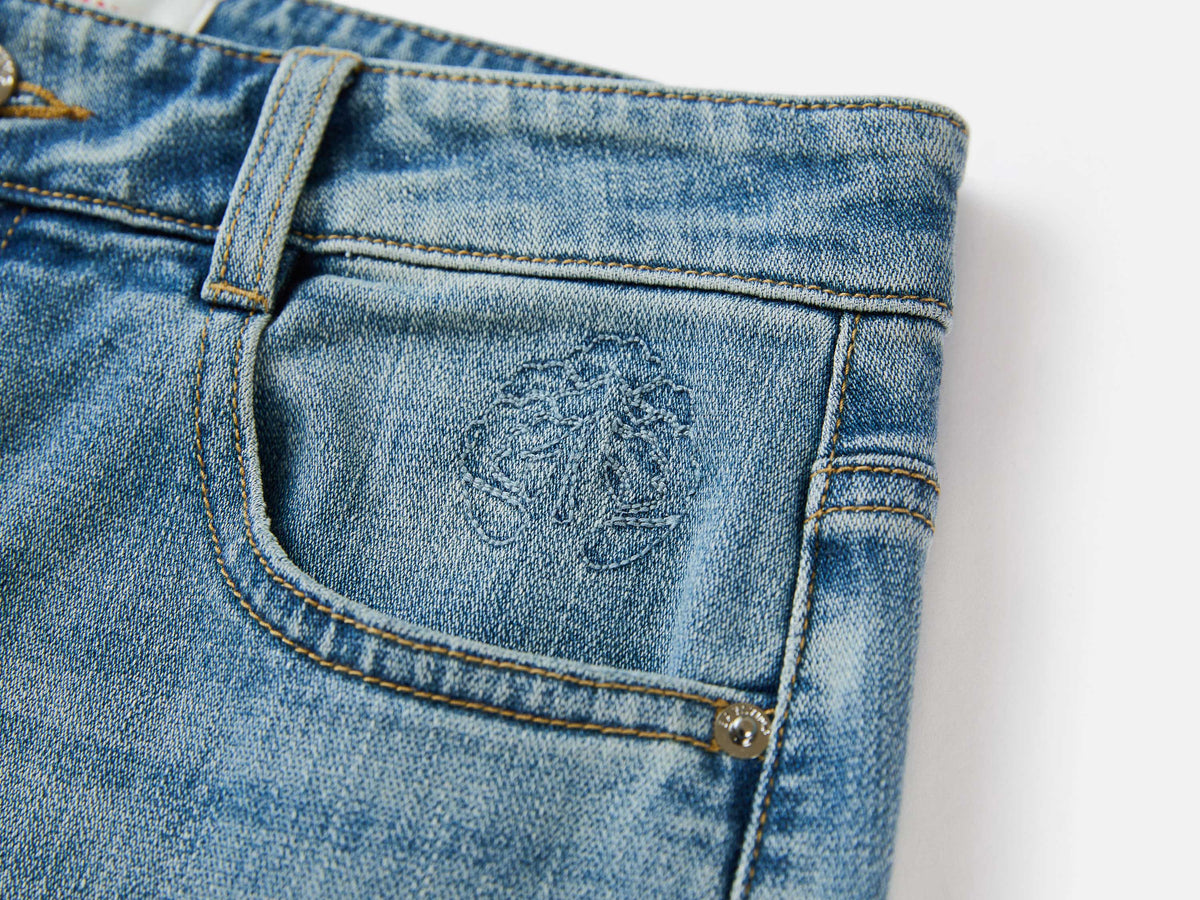 EP YAYING Rhinestone Cotton High-Waist Straight-Leg Jeans