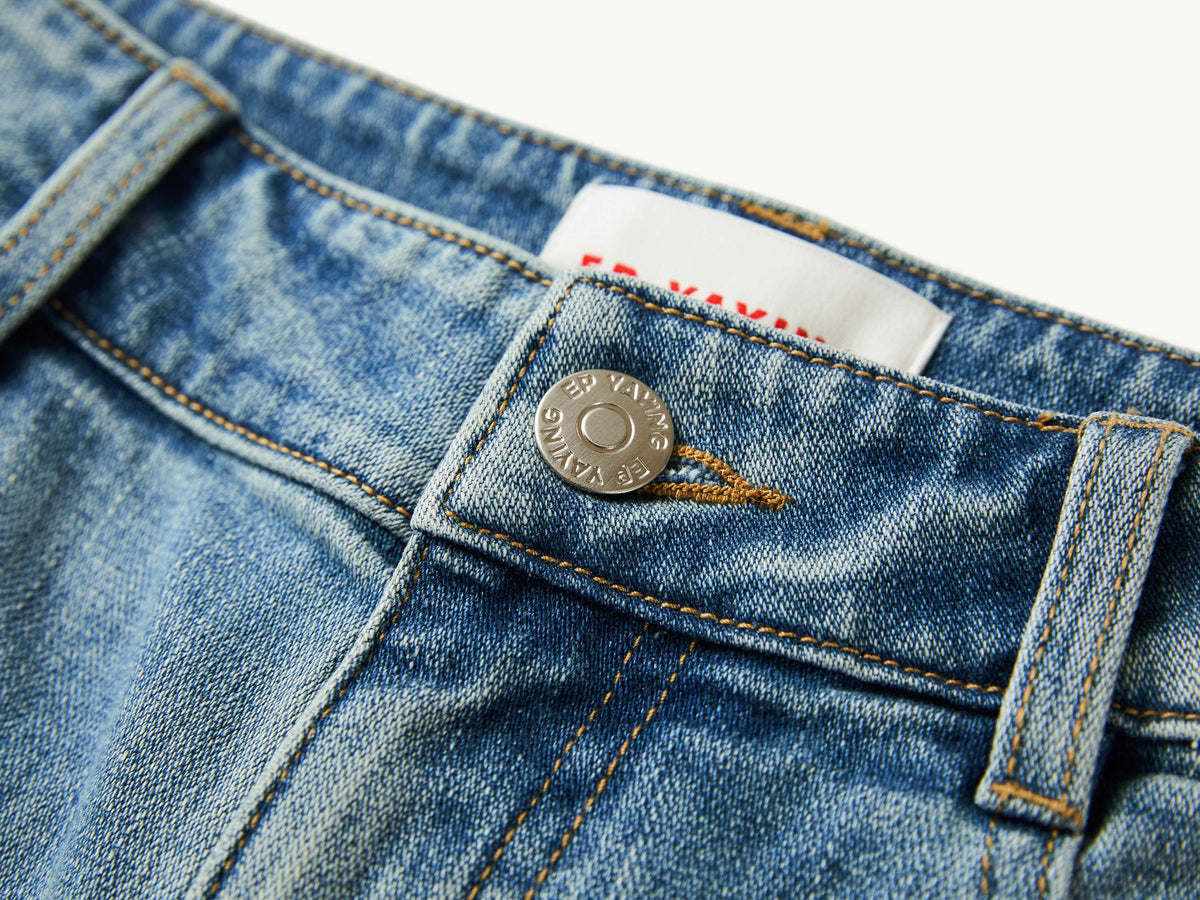 EP YAYING Rhinestone Cotton High-Waist Straight-Leg Jeans