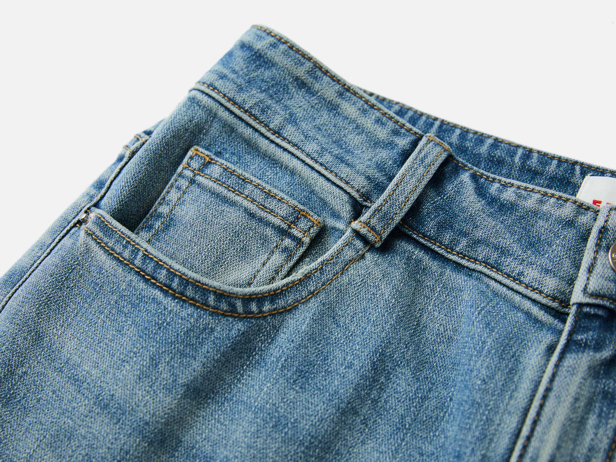 EP YAYING Rhinestone Cotton High-Waist Straight-Leg Jeans