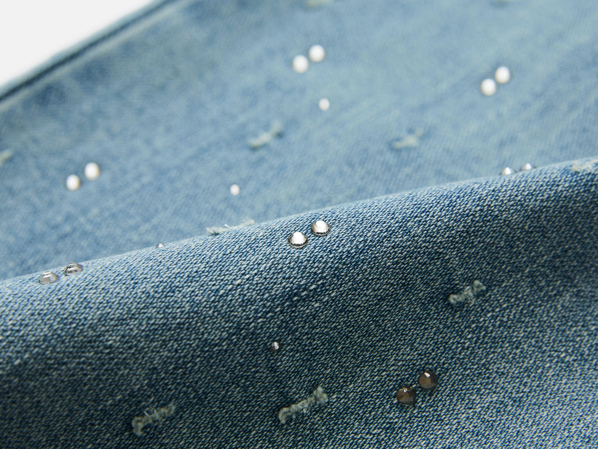 EP YAYING Rhinestone Cotton High-Waist Straight-Leg Jeans