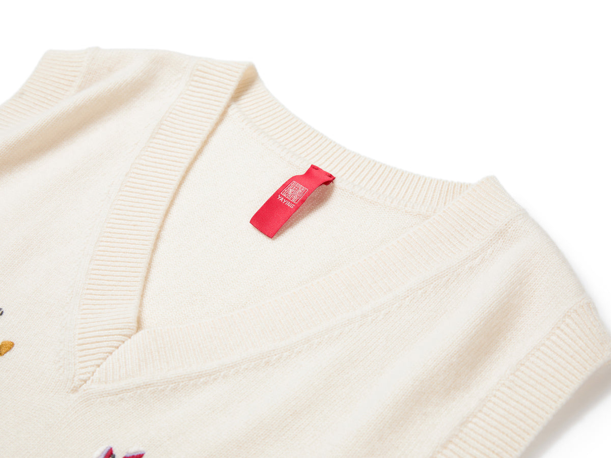 YAYING Embroidered Wool-Cashmere V-Neck Sweater Vest