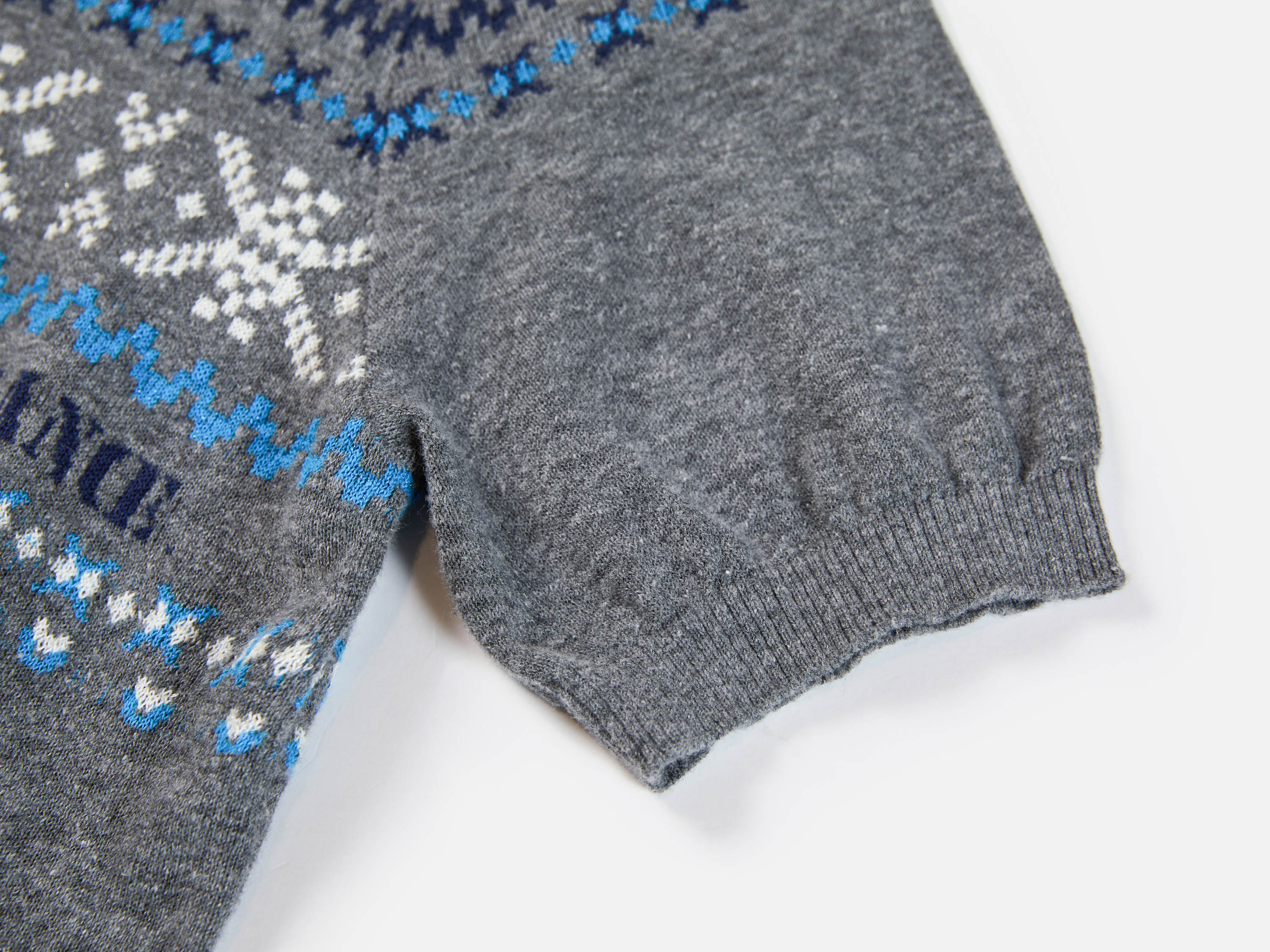 EP YAYING Fair Isle Vintage Jacquard Short-Sleeve Knit Top