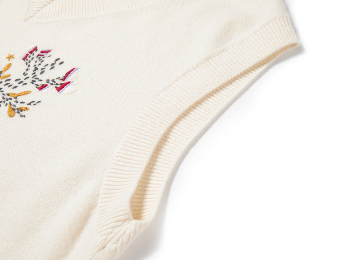 YAYING Embroidered Wool-Cashmere V-Neck Sweater Vest