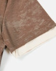 Baked Dye Stretch Cotton Embroidered Gradient Color-Block Short Sleeve Top
