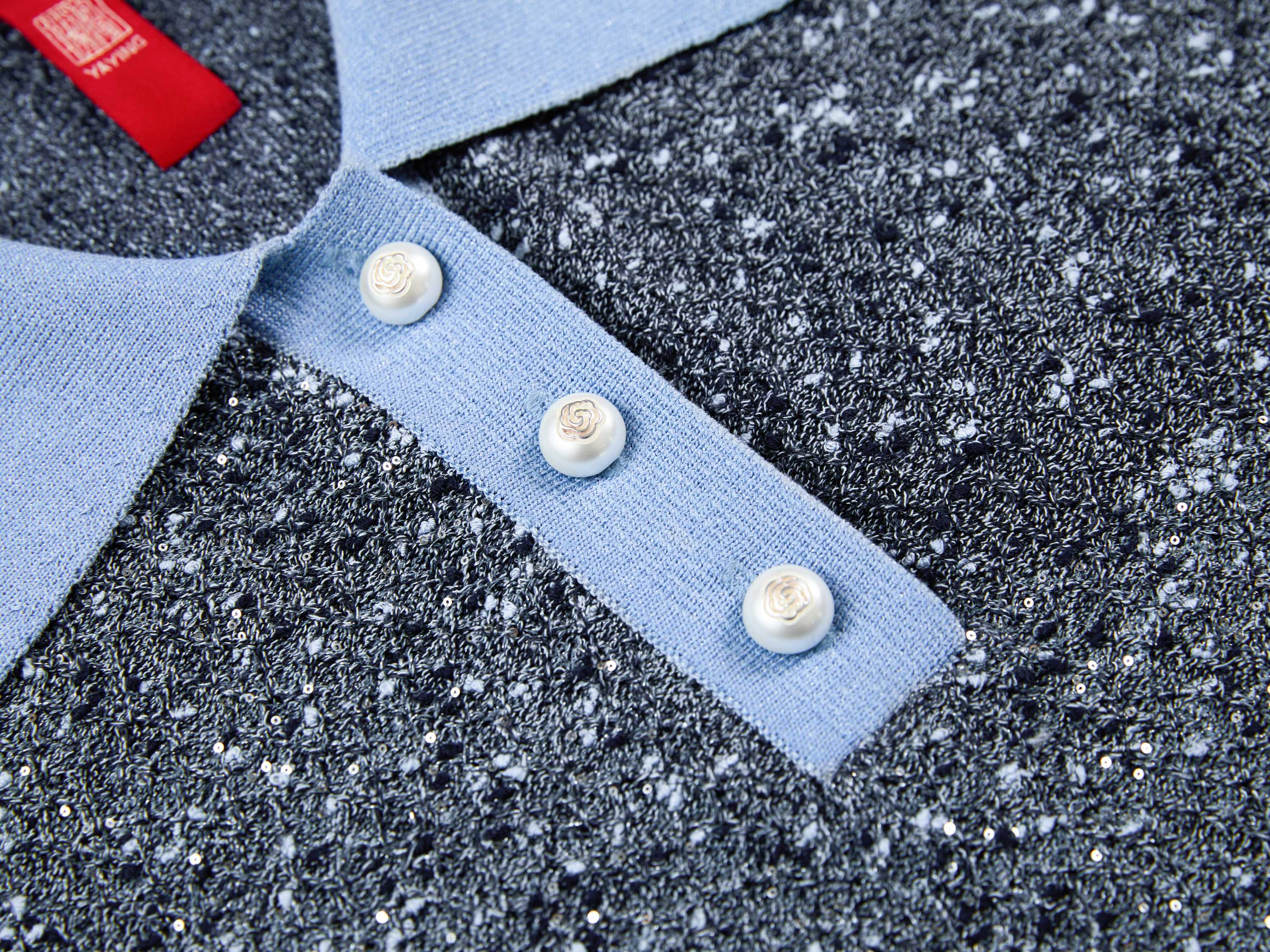YAYING Silk Cotton Star Pattern Knit Polo Shirt