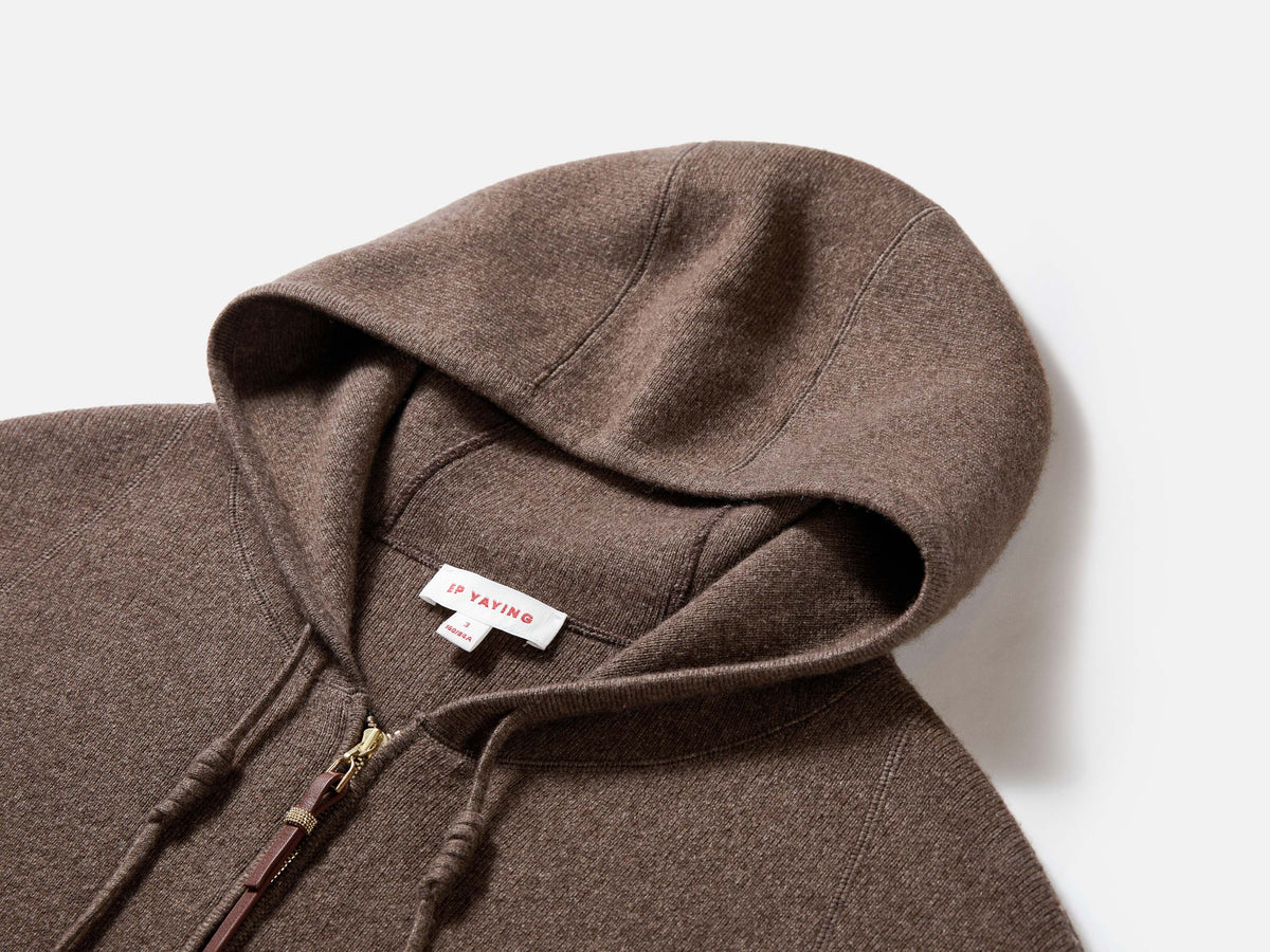 EP YAYING Brown Zip Cashmere Hooded Knit Jacket