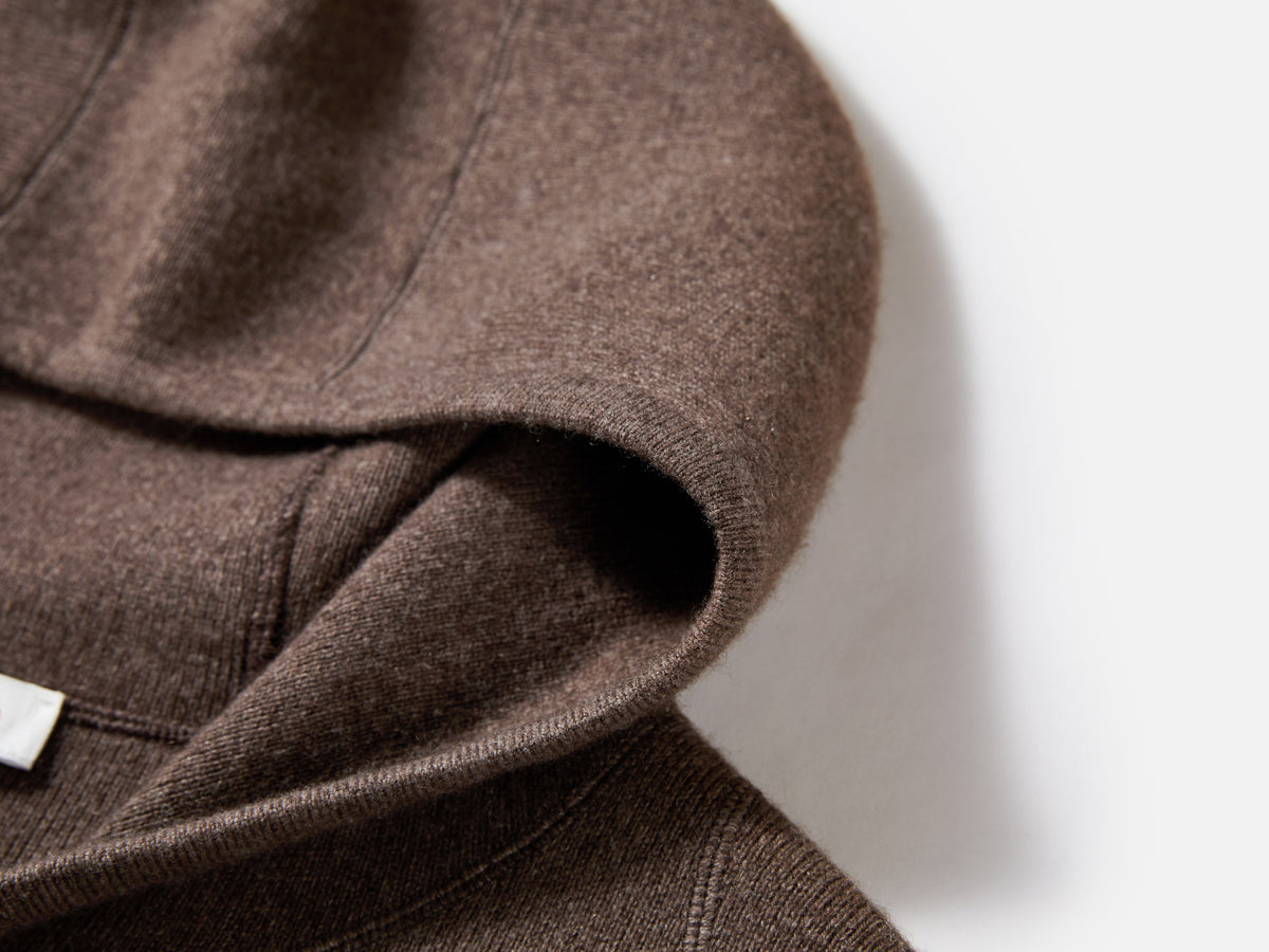 EP YAYING Brown Zip Cashmere Hooded Knit Jacket