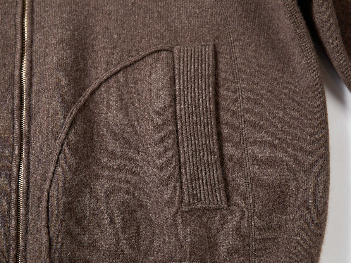 EP YAYING Brown Zip Cashmere Hooded Knit Jacket
